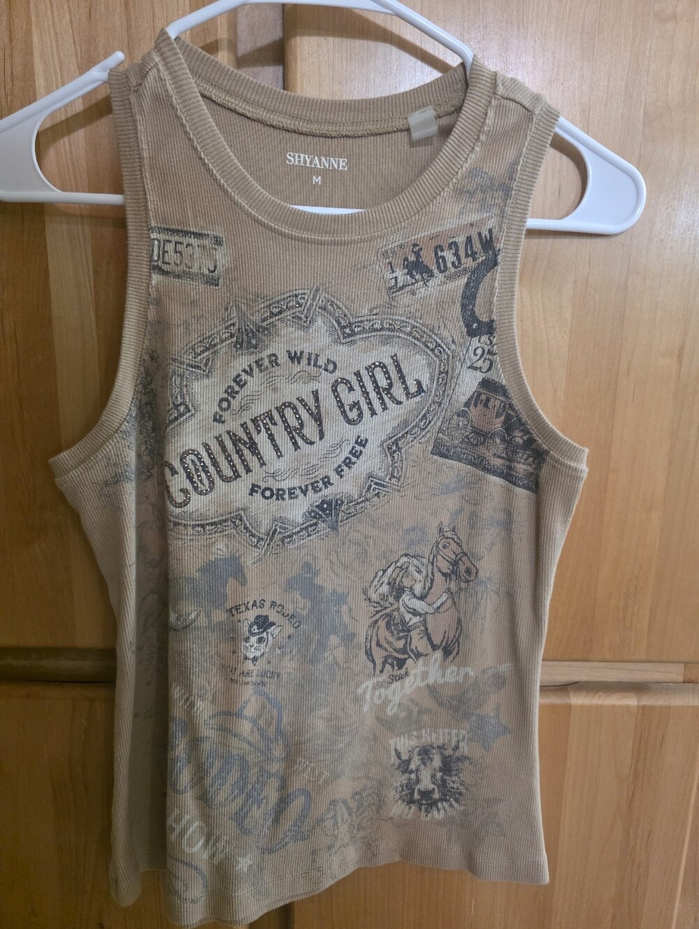 Shyanne Tan Country Girl Graphic Ribbed Tank Top Womens Medium